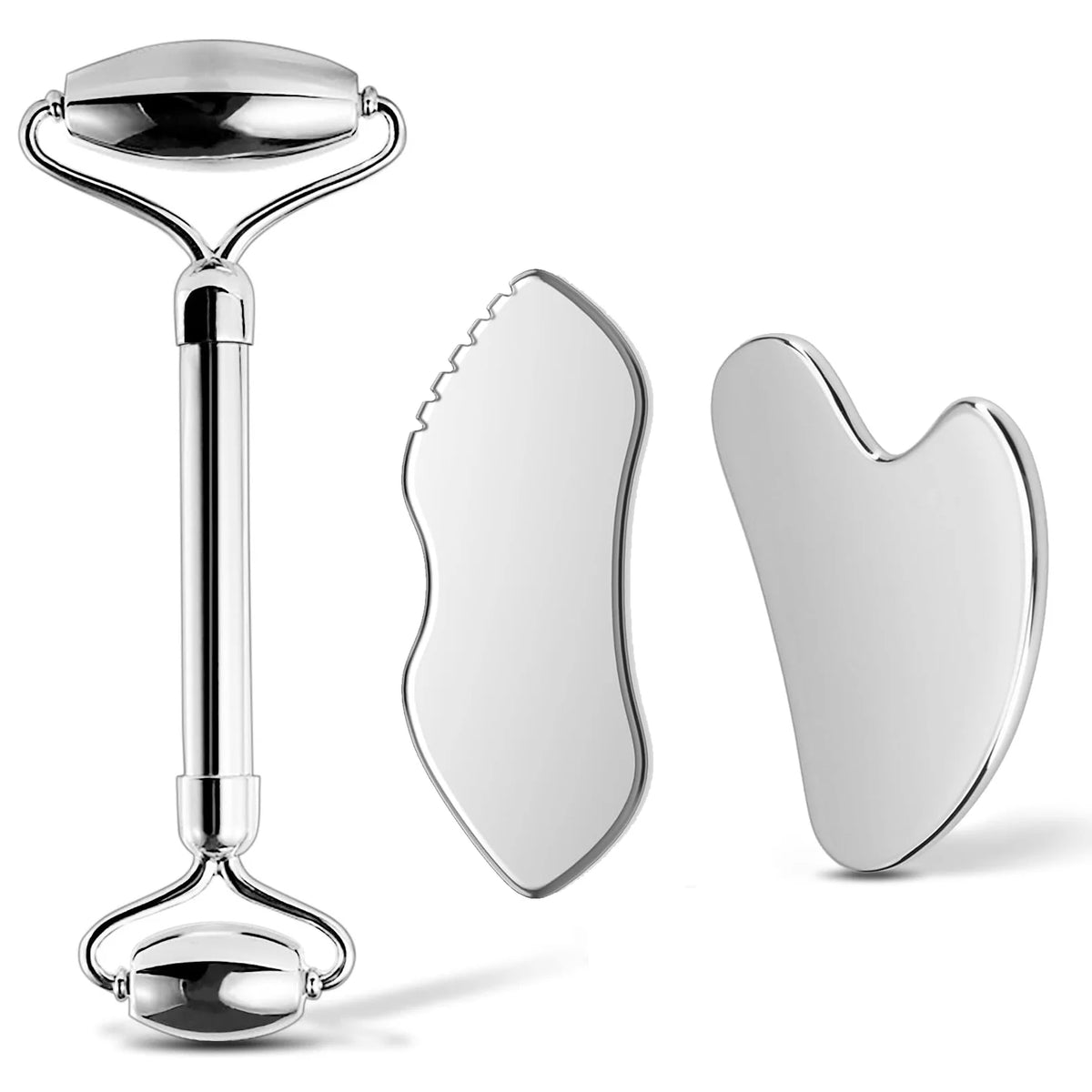 Kit gua sha & rouleau facial en acier inoxydable