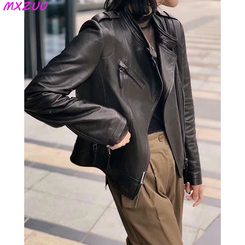 Veste motard en cuir de mouton véritable — grandes tailles
