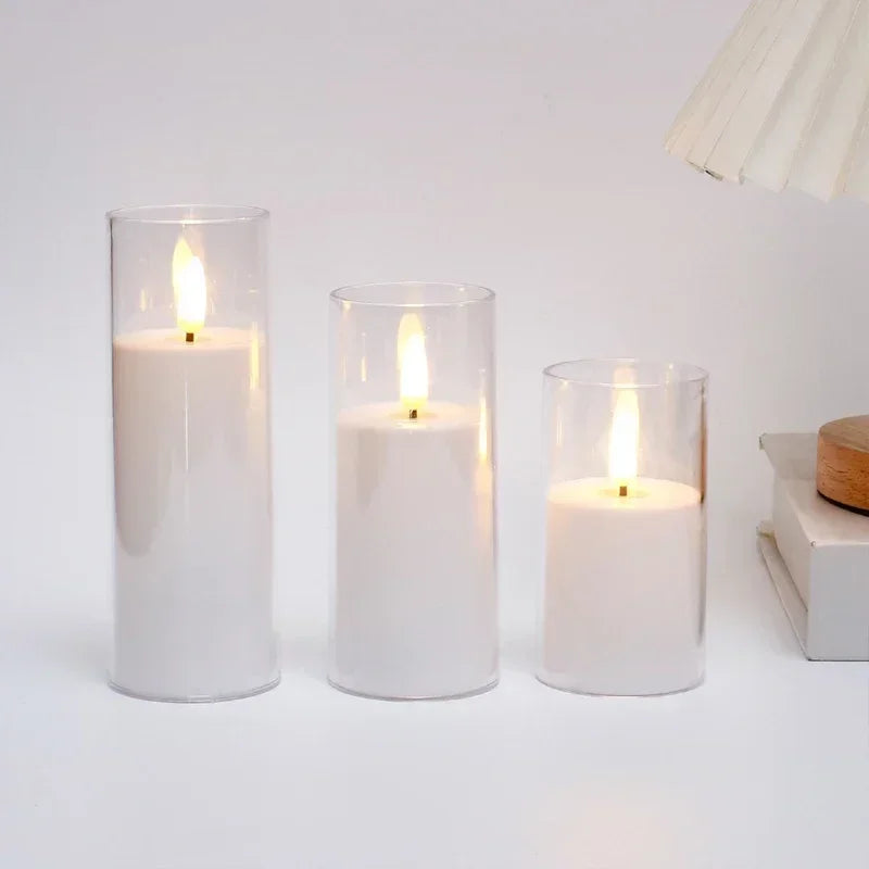 Set de 3 bougies LED blanches allumées