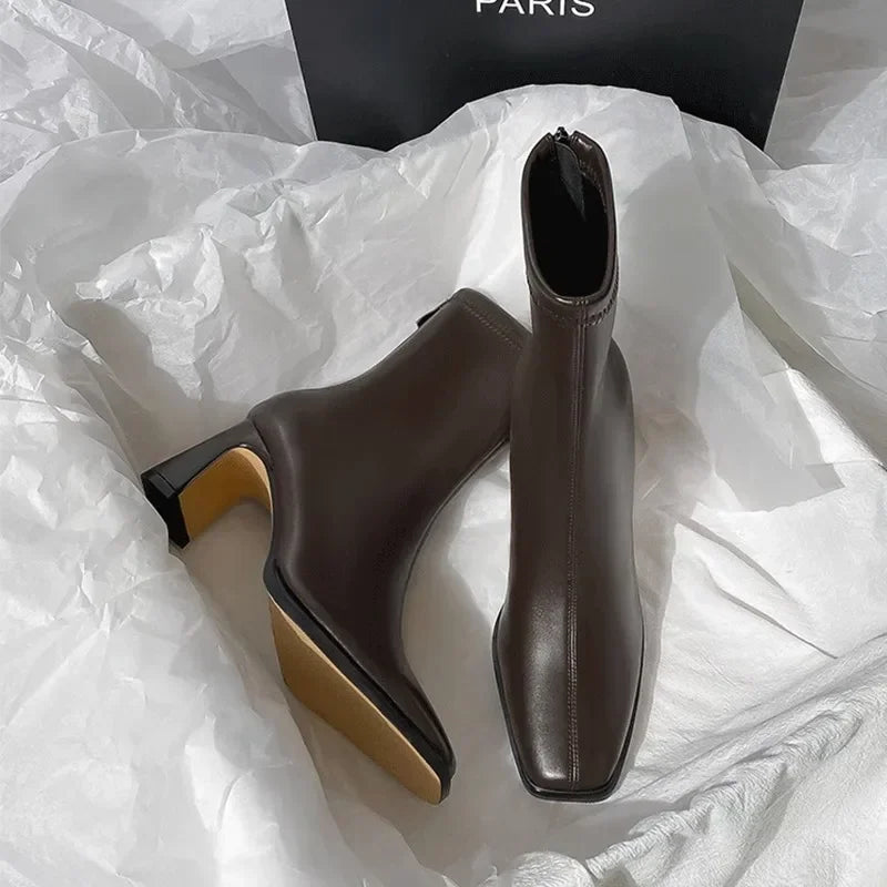 Bottines bout carré à talon bloc — doublure chaude