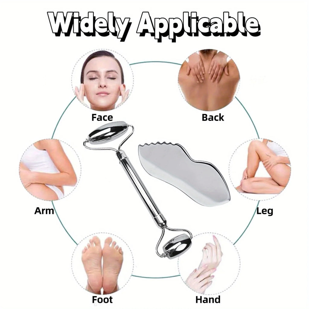 Kit gua sha & rouleau facial en acier inoxydable