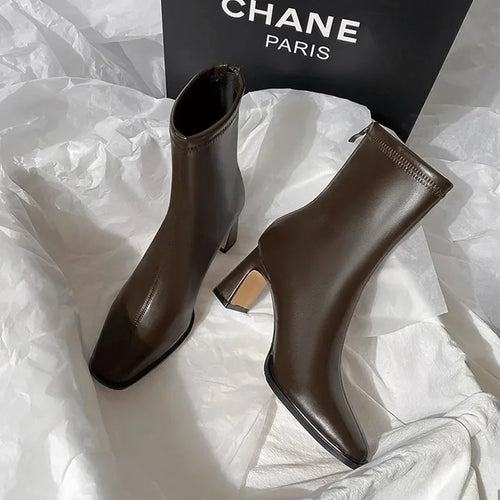 Bottines bout carré à talon bloc — doublure chaude