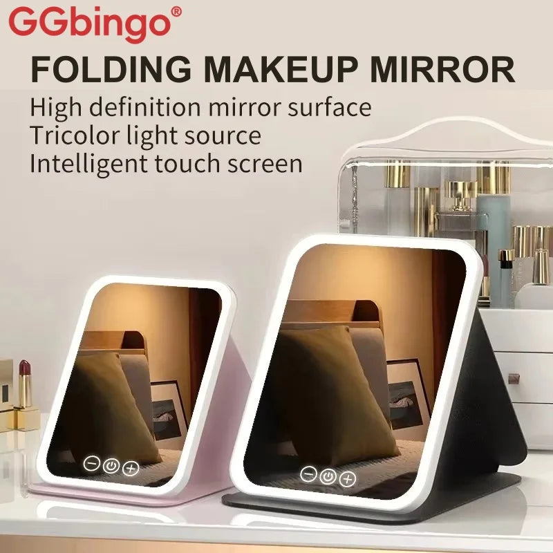 Miroir de maquillage LED pliable — spécial voyage