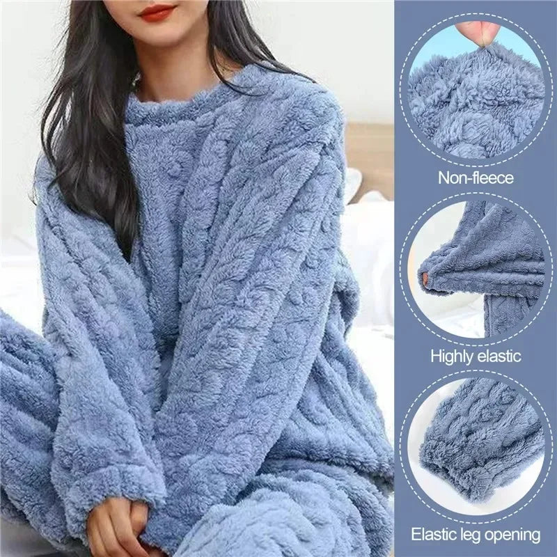 Pyjama polaire femme velours corail – Ensemble chaud d'hiver