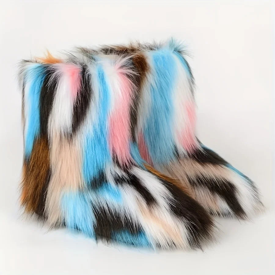 Bottes Femme Mi-Mollet 100 % Fourrure Style Y2K