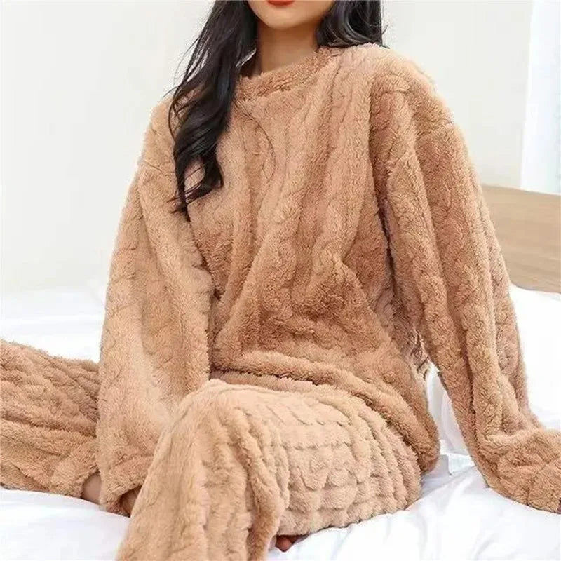Pyjama polaire femme velours corail – Ensemble chaud d'hiver