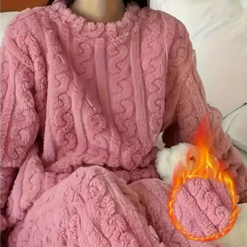 Pyjama polaire femme velours corail – Ensemble chaud d'hiver