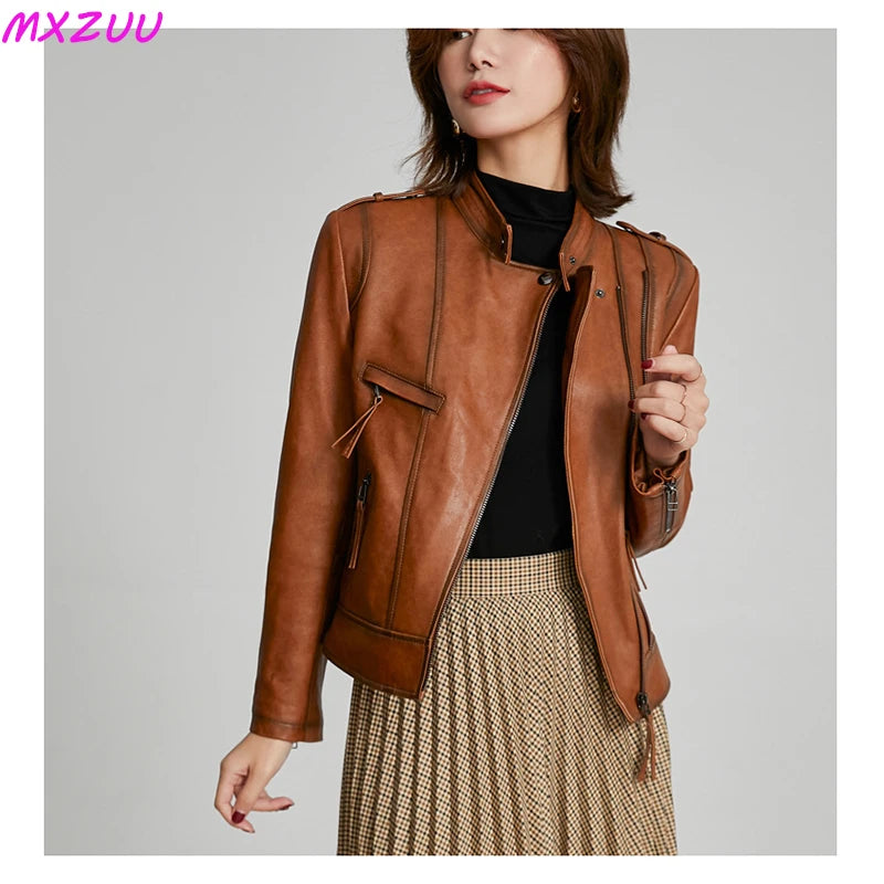 Veste motard en cuir de mouton véritable — grandes tailles
