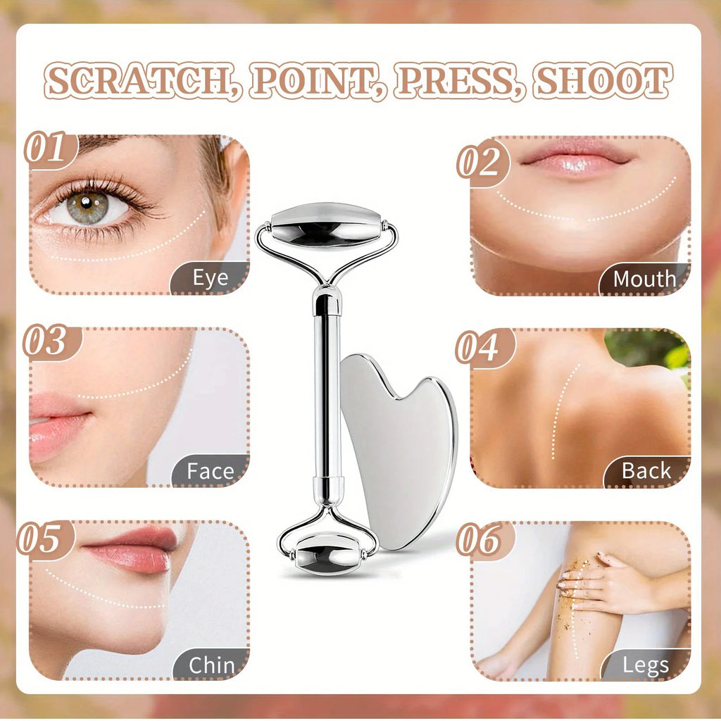 Kit gua sha & rouleau facial en acier inoxydable