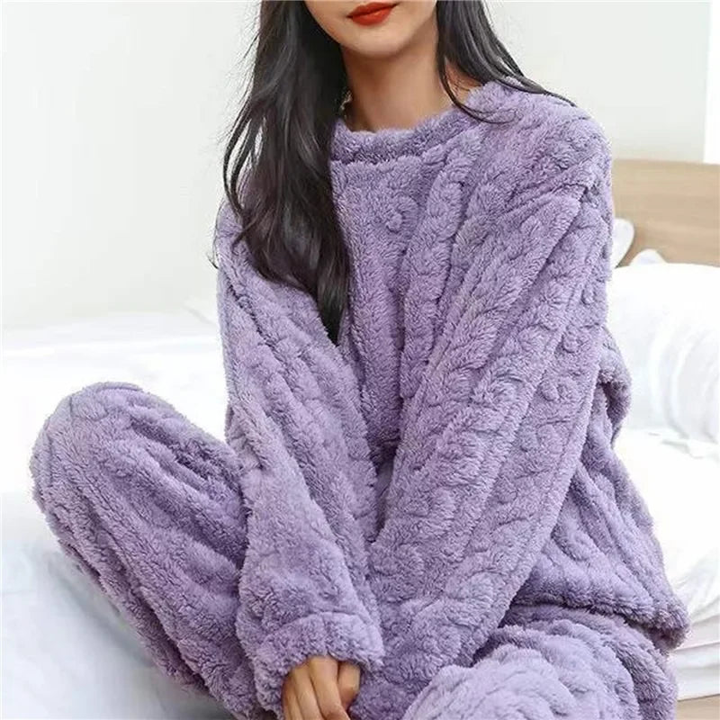 Pyjama polaire femme velours corail – Ensemble chaud d'hiver