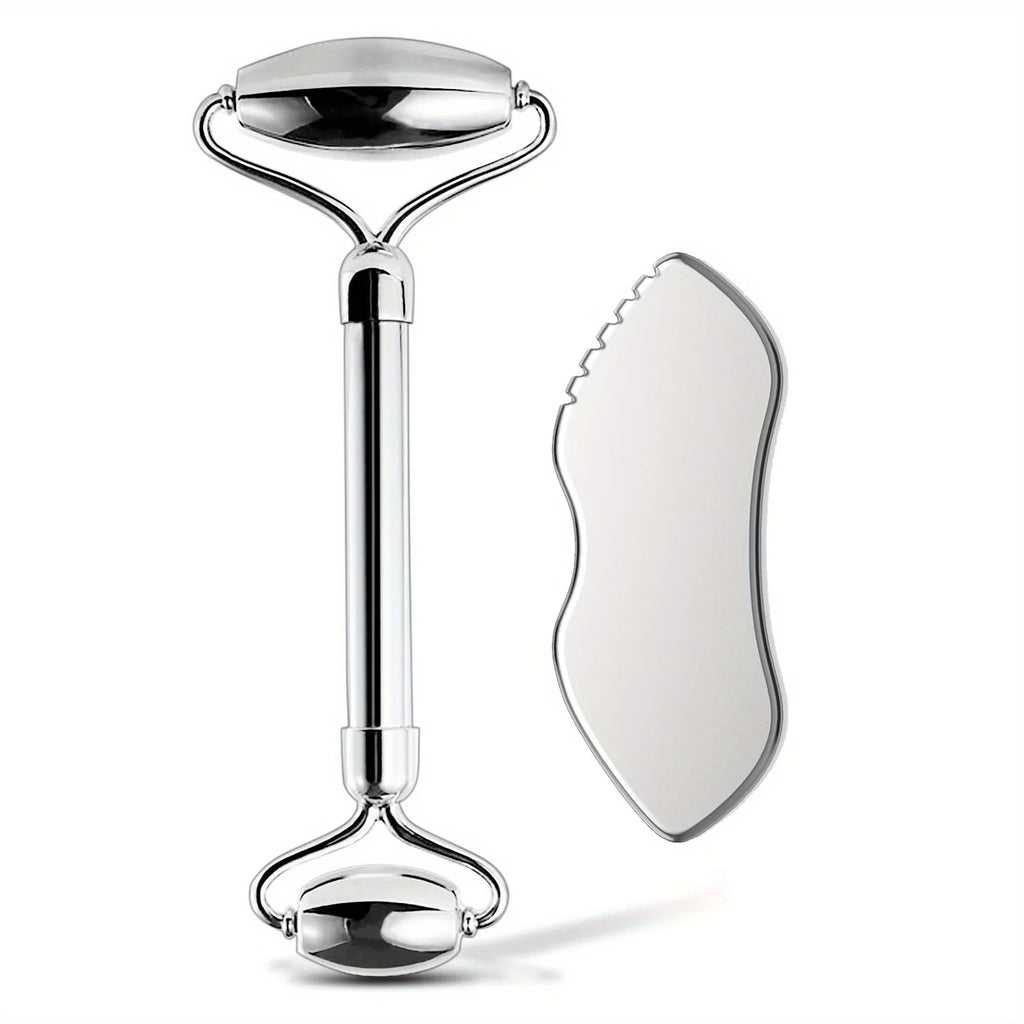 Kit gua sha & rouleau facial en acier inoxydable