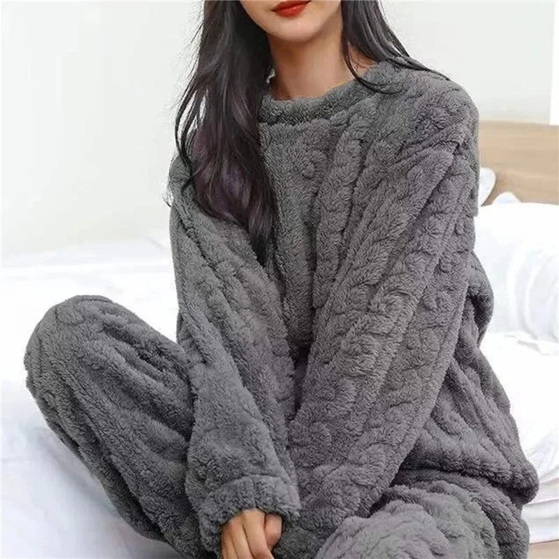Pyjama polaire femme velours corail – Ensemble chaud d'hiver
