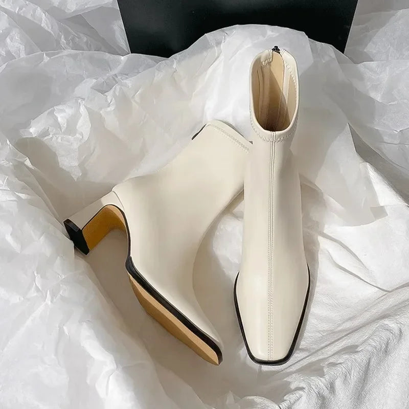 Bottines bout carré à talon bloc — doublure chaude