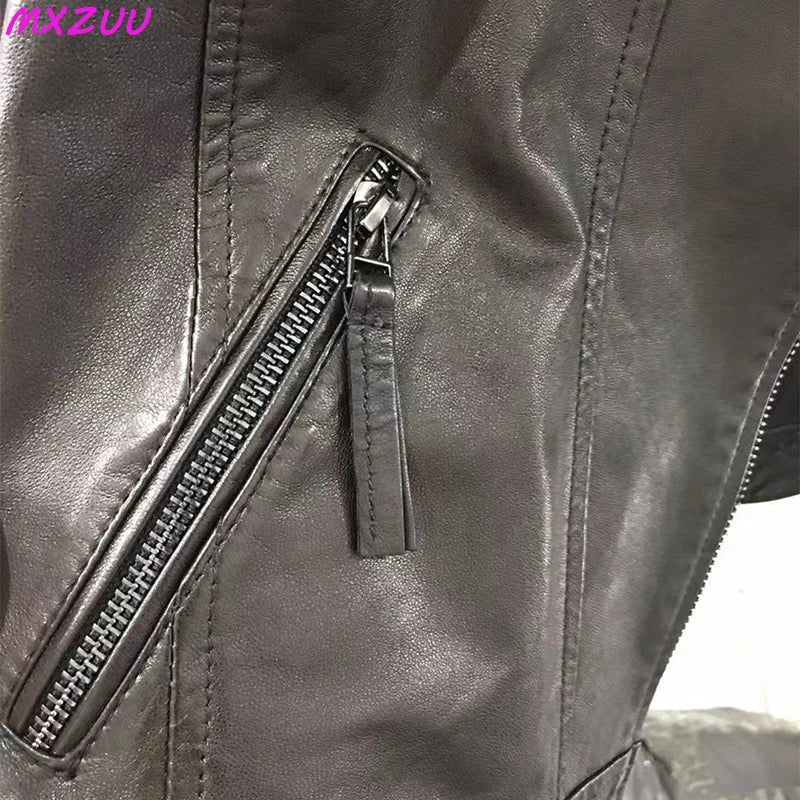 Veste motard en cuir de mouton véritable — grandes tailles