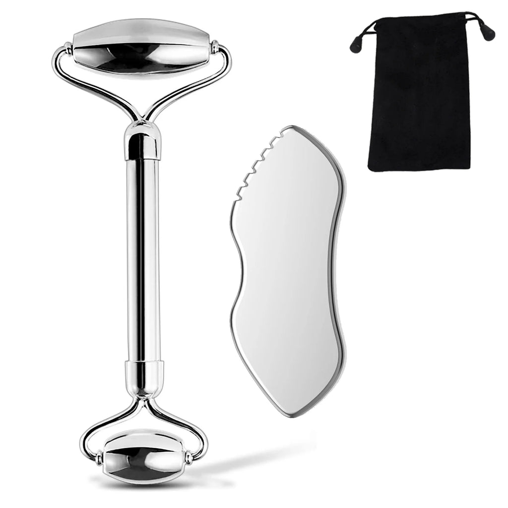 Kit gua sha & rouleau facial en acier inoxydable