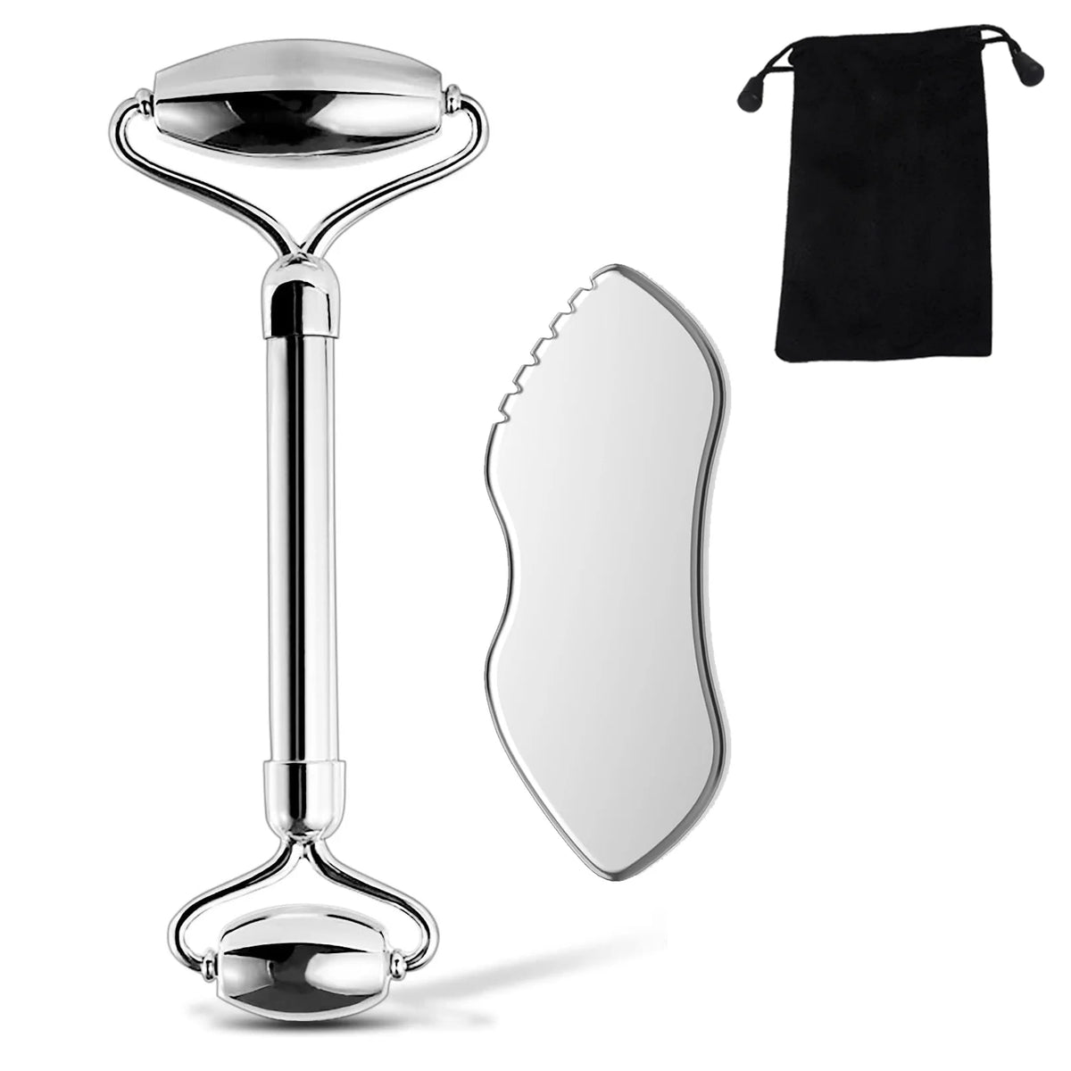 Kit gua sha & rouleau facial en acier inoxydable