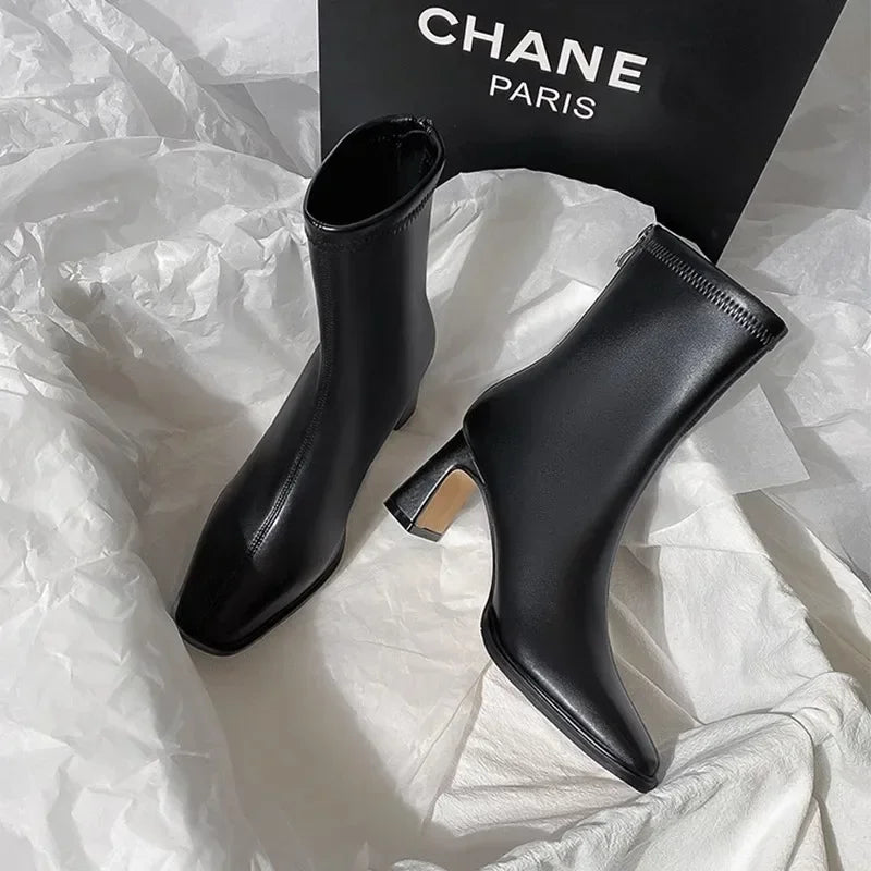 Bottines bout carré à talon bloc — doublure chaude
