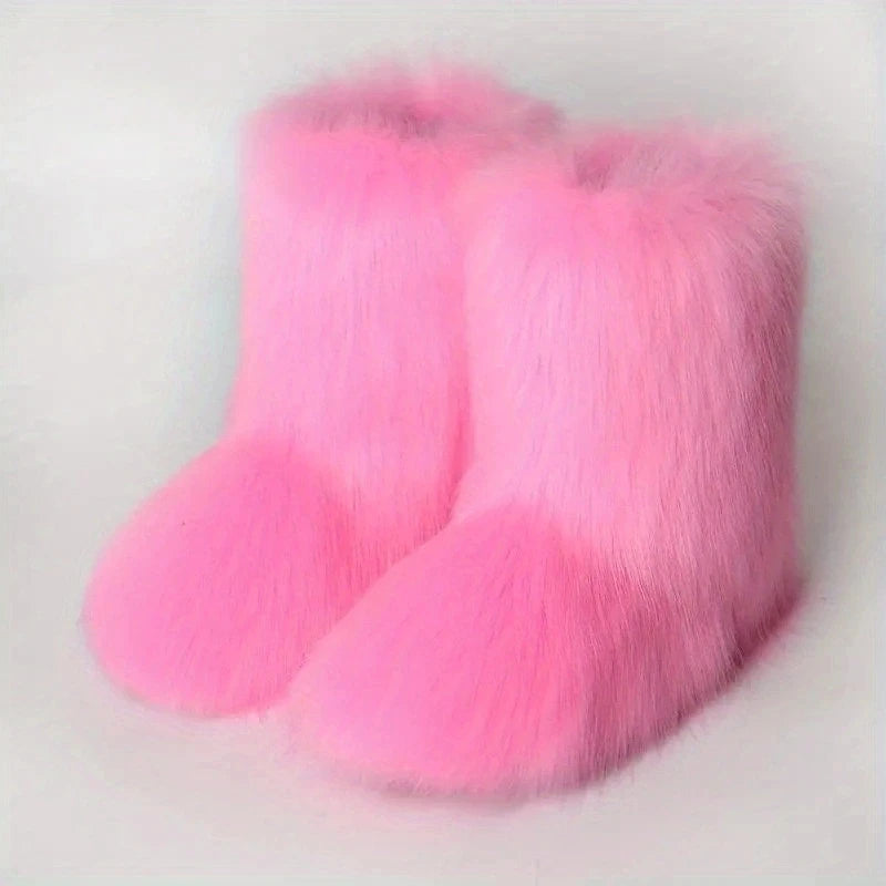 Bottes Femme Mi-Mollet 100 % Fourrure Style Y2K