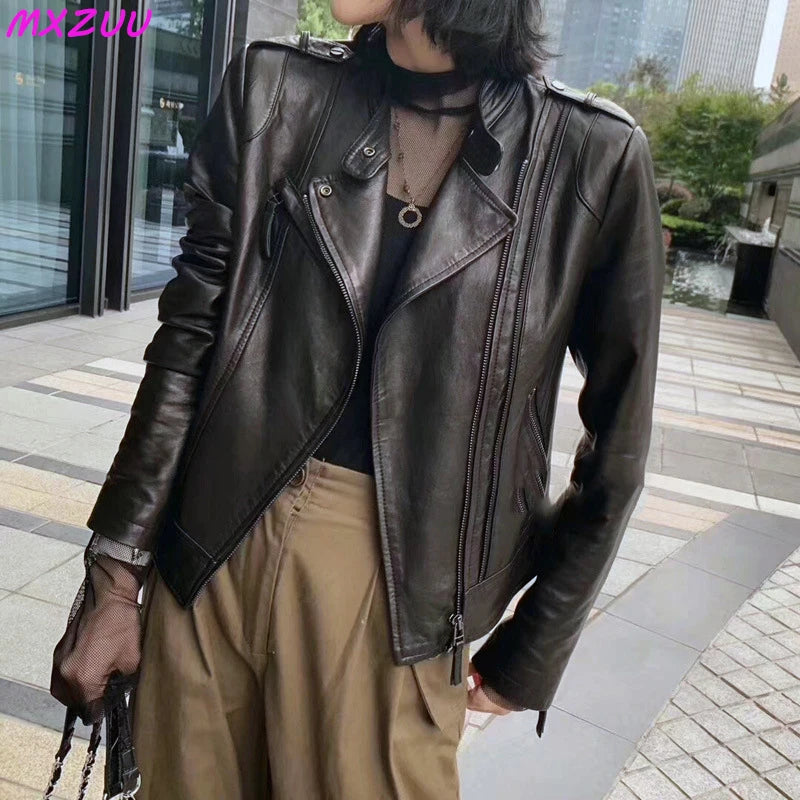 Veste motard en cuir de mouton véritable — grandes tailles