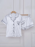 Pyjama satin rayé poche brodée — ensemble short