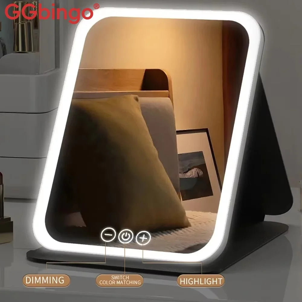 Miroir de maquillage LED pliable — spécial voyage
