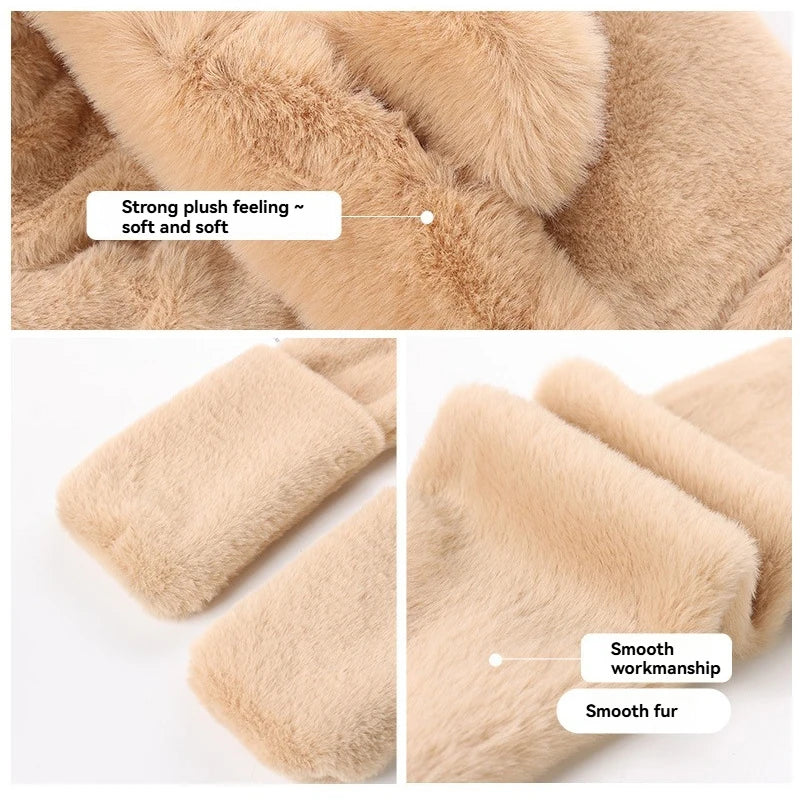 Ensemble Hiver 3 en 1 Femme – Capuche Ours + Écharpe + Gants