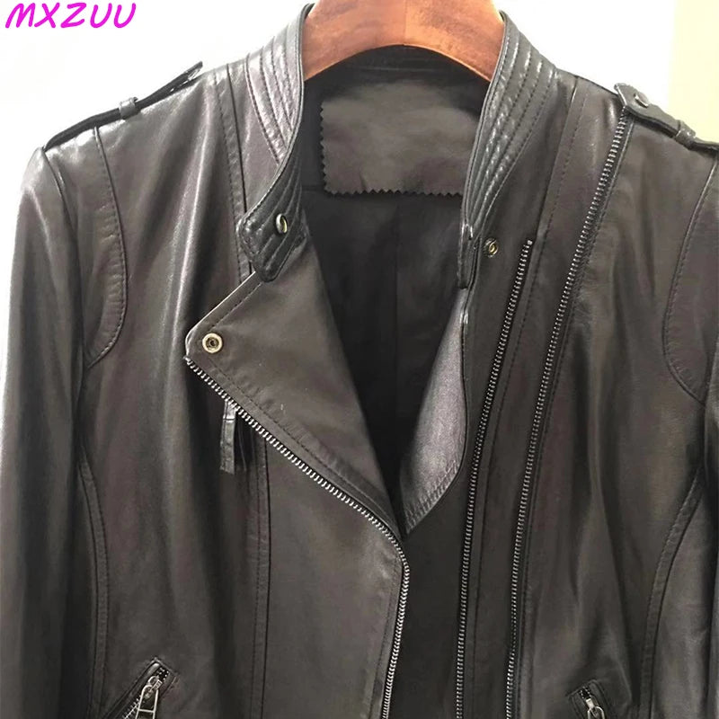 Veste motard en cuir de mouton véritable — grandes tailles