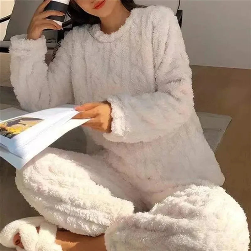 Pyjama polaire femme velours corail – Ensemble chaud d'hiver