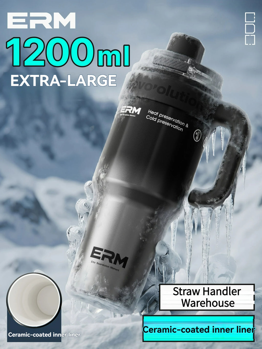 Gourde isotherme inox 1,2 L — paille & anse