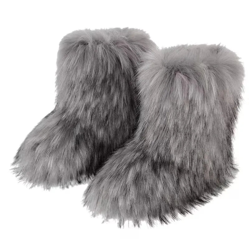 Bottes Femme Mi-Mollet 100 % Fourrure Style Y2K